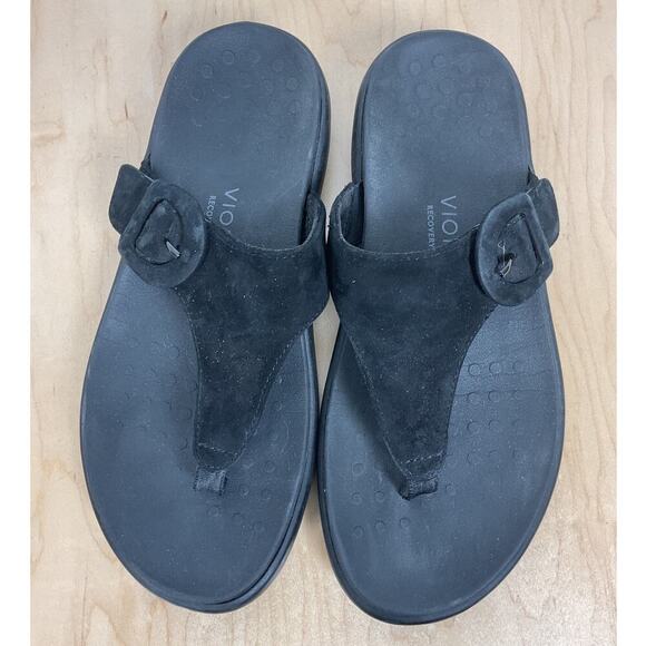 Vionic Activate RX Platform Sandal Black Suede Flip Flop TStrap Cushion Size 7.5 - Picture 3 of 7
